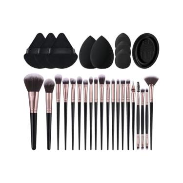 Imagem de Kit de ferramentas de maquiagem com 29 peças, conjunto de pincéis de maquiagem e esponjas de maquiagem para líquido, creme e pó - polido, mistura e pincel facial (preto)