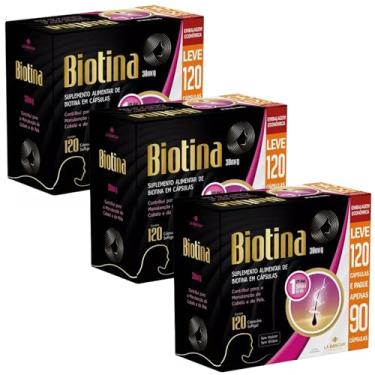 Imagem de Kit 3 Suplemento Biotina 30mcg 120 Cápsulas - La San Day