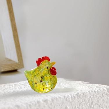 Imagem de Estatueta de galo de vidro amarelo para decoração de prateleira ou mesa, enfeite de galinha feito à mão com tema de fazenda para exibição de casa ou escritório