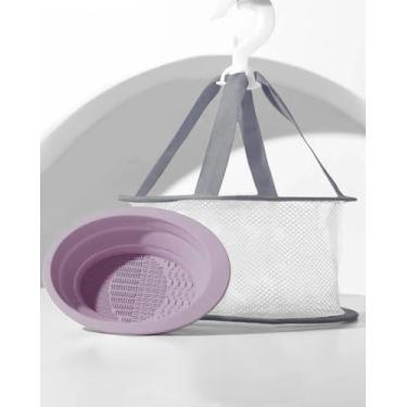 Imagem de Tapete de limpeza de pincel de maquiagem dobrável e cesta de secagem – Almofada de limpeza portátil com suporte de malha para esponjas, puffs e pincéis - roxo