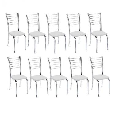 Imagem de Kit 10 Cadeiras De Jantar Lara Cromada Para Cozinha Assento Sintético Branco - Aurora Line