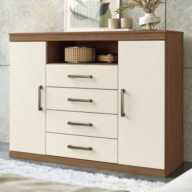 Imagem de Cômoda Lincon 2 Portas 4 Gavetas Jatoba/Areia - Pnr Móveis