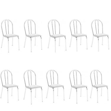 Imagem de Kit 10 Cadeiras Lisboa Cromada Para Cozinha Ou área Gourmet-assento Sintético Branco