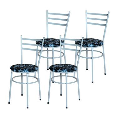 Imagem de Conjunto 4 Cadeiras Epoxi Cinza Para Cozinha Assento Estampado Cor:floral Preto
