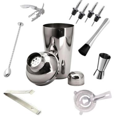 Imagem de Kit Barman, Conjunto para Coquetéis 12 Peças, Coqueteleira 500ml em Aço Inox, com Dosador, Abridor, Saca-rolhas, Macerador, Coador e Bicos Dosadores
