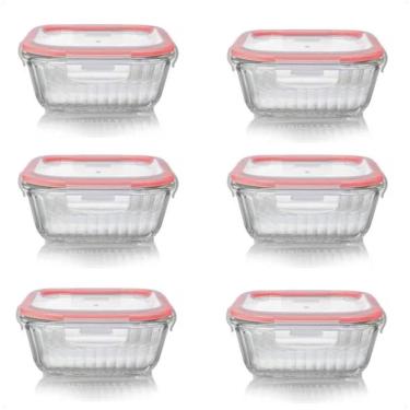 Imagem de 6 Potes Herméticos Canelados Vidro Quadrado 320Ml Com Tampa
