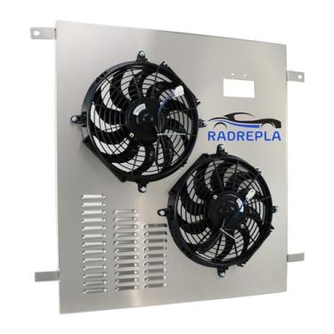 Imagem de RADREPLA Cobertura de radiador de alumínio CU2711 com ventilador elétrico para 2003-2009 Ram 2500 3500 cabine de chassi 5.9L 6.7L 5.1x30.5 cm kit de relé de termostato 2004 2005 2006 2007 2008 03 04