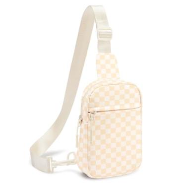 Imagem de CHOLISS Bolsa tiracolo pequena para mulheres e homens, bolsas transversais modernas pochetes bolsa de peito com alça estendida, A13 quadriculado marfim, Small, Bolsa tiracolo pequena