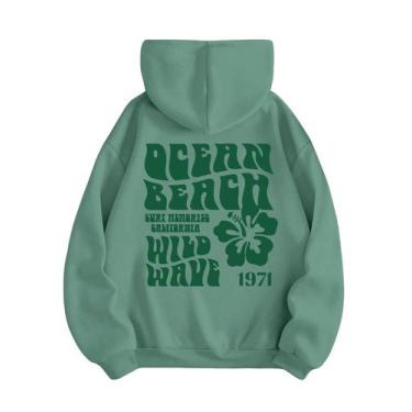 Imagem de Moletom feminino SweatyRocks, estampado com letras, poliéster verde