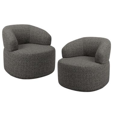 Imagem de Kit 02 Poltronas Giratória Orgânica Para Sala De Estar Living Helena L02 Linho Mescla Chumbo - Lyam Decor