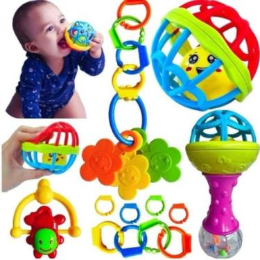 Imagem de Kit Chocalho Mordedor macio 8 peças bebe infantil - bebefin