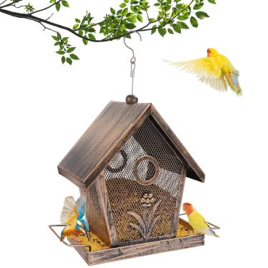 Imagem de Alimentador de pássaros, alimentador de pássaros de metal para pendurar ao ar livre, pequeno alimentador de pássaros selvagens para jardim externo, quintal, capacidade de 1,1 kg