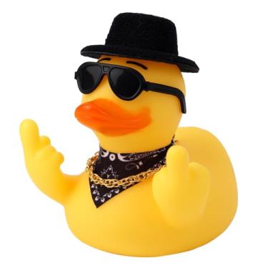 Imagem de Fukaisu Pato Jipe com Dedo Médio, um Divertido Pato de Borracha para Decoração de Painel do Seu Jeep ou Mesa Escritório (Preto)