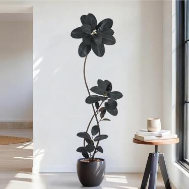 Imagem de Árvore de borracha artificial 198 cm de altura com folhas e troncos realistas, árvores artificiais em vasos de chão falso para casa, escritório, sala de estar, decoração interna e externa (2 m, 1