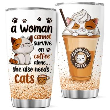 Imagem de KOIXA Copo de aço inoxidável com design de citação de café de gato fofo 590 ml para mulheres amantes bebedoras isoladas ao ar livre legal garrafa de viagem chá quente caneca gelada