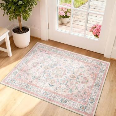 Imagem de CAPALOCA Tapetes laváveis à máquina, tapete de berçário, 5,5 x 7,5 cm, fofo, antiderrapante, repelente de água, estampa macia para quarto, decoração interna, sala de jogos, rosa-petróleo