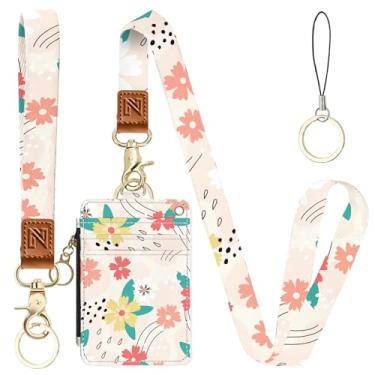 Imagem de Porta-crachá de identificação 2 em 1 com flores e carteira com cordão para professores, enfermeiras, profissionais - linda bolsa de moedas com zíper, alça de pulso removível e cordão de pescoço, 5