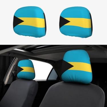 Imagem de KOSUES Capas para encosto de cabeça de carro com bandeira das Bahamas, pacote com 2 capas de apoio de cabeça para assento de carro, revestimentos elásticos automotivos, acessórios para o interior do