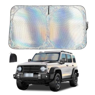 Imagem de DUSCOKE Para-brisa de carro, protetor solar iridescente dobrável para janela frontal de carro para bloquear raios UV e calor, capa universal de proteção de resfriamento interior de veículo para