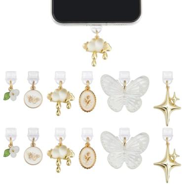 Imagem de DELORIGIN 12 peças de pingentes de plugue de poeira plugues à prova de poeira com tampa de porta de carregamento borboleta tampas de porta USB C protetor pingentes acessórios para a maioria dos