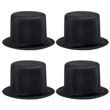 Imagem de PH PandaHall 4 Pack Mini Top Hats 3.5x1.9 inch Black Polyester Snowman Hats Tiny Hat Crafts Wine Bottle Toppers for Christmas DIY Home Decorations Party Favors Craft Projects