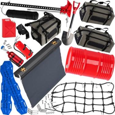 Imagem de hopsupRC Crawler Car Decoration for 1/10 Trx4 Trx6 SCX10 Gen 7/Gen 8,Mini Luggage Net,Simulation Package,Shovel,Fuel Tanks,Recovery Board,Fire Extinguisher,Tent,Monkey Pole,Black