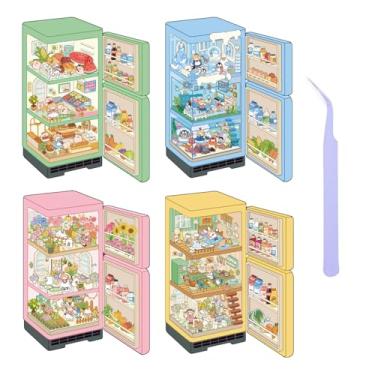 Imagem de Girls 3D Miniature Scene Stickers,4 Sets Mini Refrigerator DIY House Stickers for Summer Stalls,Colorful World,Underwater World,Warm Home,3D Sticker Scenes for Adult Kids Relief Stress Pass The Time