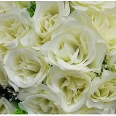 Imagem de Buquê de rosas com folhagem - Arranjo Floral Decorativo para Mesa, Sala de Estar, Eventos e Presentes - Beleza Eterna e Realista(Marfim,2 Unidade)