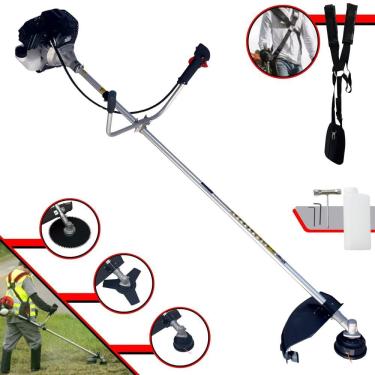 Imagem de Roçadeira À Gasolina RT43LB-25A Toyama 2 Tempos 43cc 1,7HP Alta Rotação Cortador de Grama Completo Com Carretel Nylon + Faca 3 Pontas + Faca 80 Dentes