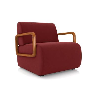 Imagem de Poltrona Sala De Estar Braço De Madeira Hellen Veludo K01 - D'rossi Cor Vermelho