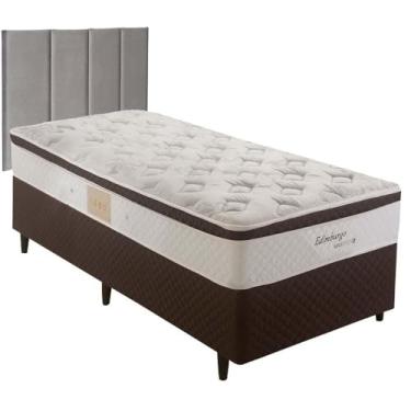 Imagem de Cama Box com Cabeceira Solteiro Herval Edimburgo, Molas Maxspring, Marrom, 64x88x188 cm