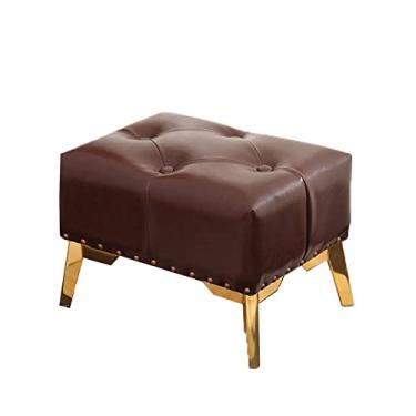 Imagem de ZABEES Banqueta pequena de couro para os pés, banquinho portátil retrô de luxo, banco baixo, varanda para mudança de sapato para corredor, sala de estar, assento acolchoado