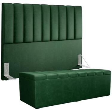 Imagem de Kit Cabeceira Cama Box Queen 160cm Calçadeira Baú Dália W01 Facto Verde Musgo - Lyam Decor