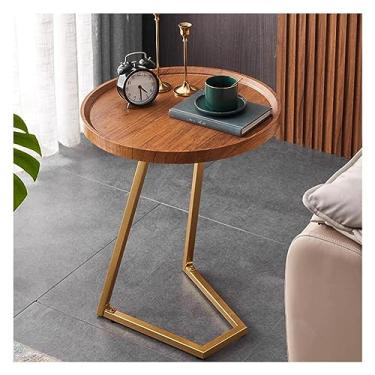 Imagem de Mesa lateral redonda pequena, mesa de cabeceira moderna, mesa de cabeceira com destaque, mesa de jantar para lanche, bebida, bandeja de TV para sala de estar, quarto, escritório, varanda, pequena (cor