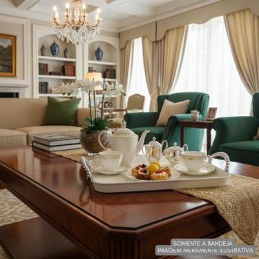 Imagem de Bandeja Decorativa Branca Alças Pratas Retangular Banheiro - FWB