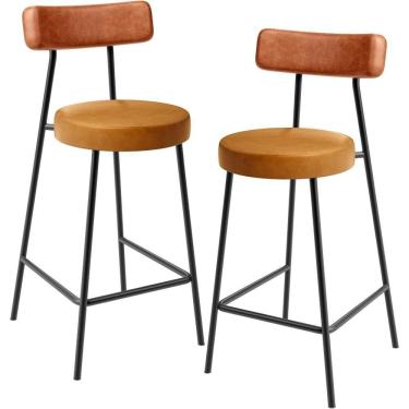 Imagem de Kit 02 Banquetas Baixa Cozinha Sala Jantar Bancada Milão L02 Couríssimo Camel Whisky