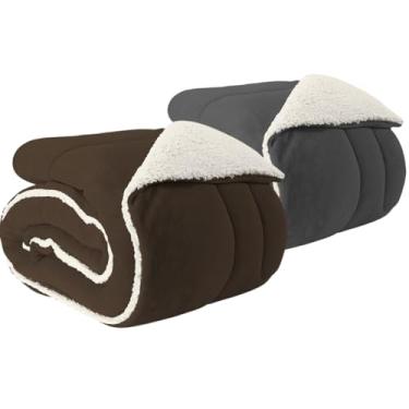 Imagem de Kit 2 Coberdrom Solteiro Manta Edredom Pele de Carneiro Sherpa Macio (MARROM E CINZA)