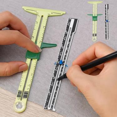 Imagem de 2 réguas de medição 5 em 1 em forma de T, conjunto de ferramentas de medidor deslizante para costura, acolchoamento, tricô, artesanato, guia de bainha