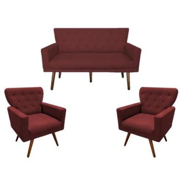 Imagem de Kit Namoradeira + 2 Poltronas Decorativa Aurora Suede Marsala Pés Made