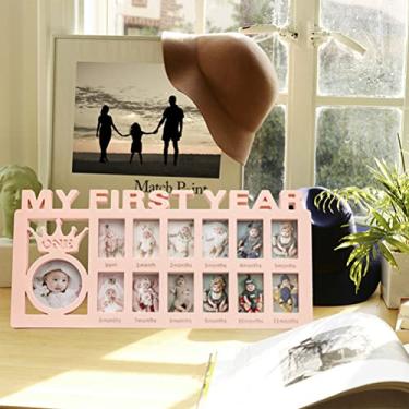 Imagem de Generic DIY My First Year Memories Keepsake Porta-retratos Com 12 Slots, Plástico Durável à Prova D'água, Porta-retratos de 4x6 Cm para Novos Pais, Colocação Em Mesa/parede, peso: 420g, Azul/rosa/branco (rosa)