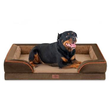 Imagem de Comfort Expression Cama ortopédica para cães extragrandes 121 x 76 cm, à prova d'água de espuma para ovos, 2GG, com almofadas removíveis, sofá para cães com capa lavável e fundo antiderrapante, marrom