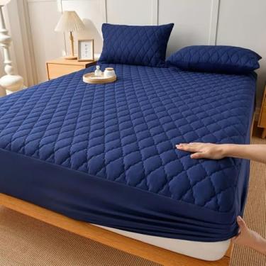 Imagem de Lençol Protetor Impermeável Ajustável para Colchão – Capa Impermeável Macia para Solteiro Casal Queen e King (Azul,Solteiro)