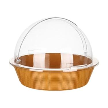 Imagem de KiBcsLic Cesta de Pão de Vime com Tampa Transparente, Bandeja para Servir Alimentos para Armazenamento, Marrom