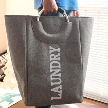 Imagem de Cesto Organizador Bolsa Dobravel com Alça Laundry - Cesto Resistente e Compacto Para Organização Da Lavanderia - Cesto Multiuso Grande
