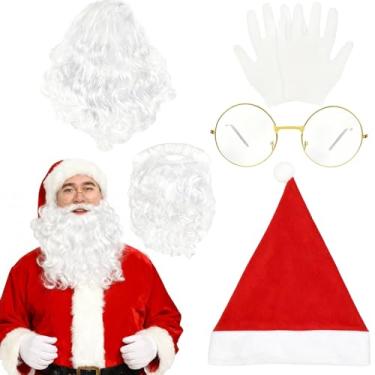 Imagem de WILLBOND Acessórios de fantasia de Papai Noel, conjunto de 5 peças, inclui peruca de Papai Noel, chapéu de barba, óculos e luvas para homens e mulheres, festa cosplay