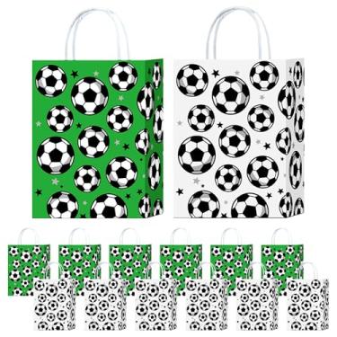 Imagem de Heyiminy 12 sacos de presente de futebol com alças, 15 x 23 cm, sacos de presente de futebol com tema de futebol, para crianças, adultos, lembrancinhas de festa de aniversário, artigos de festa