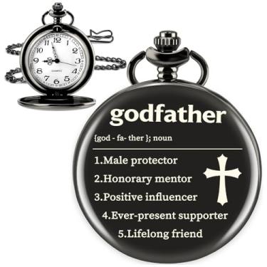 Imagem de XZtimes Presentes de padrinho do afilhado ideia de presente engraçada para o melhor padrinho para o dia dos pais, Natal, aniversário, relógio de bolso gravado com corrente, dia dos namorados, batismo