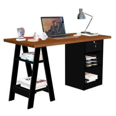 Imagem de Mesa Escrivaninha Para Escritório 1 Gaveta Com Chave Boreal Canela/pre