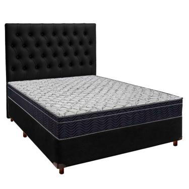 Imagem de Cama Box Preto + Colchão Casal Airtech 150 Ortobom Com Cabeceira