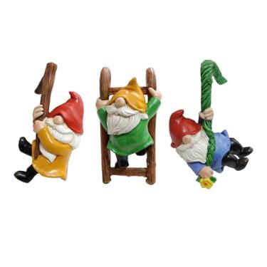 Imagem de Conjunto de 3 cabides de vaso anão de desenho animado - estatuetas de escada de escalada, decoração de parede de pátio de jardim e varanda, ornamentos pendurados para bordas de vasos de flores